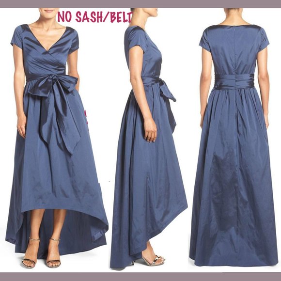NWD Adrianna Papell Taffeta Hi-Low Ballgown‎ in Navy Blue [SZ 4 ] - Picture 1 of 6
